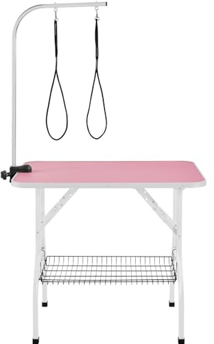 costoffs 36 Foldable Pet Dog Grooming Table with Basket & Arm, Pink