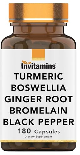 tnvitamins Turmeric & Boswellia Complex (180 Capsules) with Ginger Root, Bromelain, & Black Pepper Extract | Joint-Ease Formula: Powerful Joint Support Supplement* | Produced in The USA