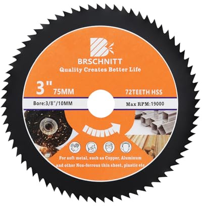HSS Kreissägeblatt 75mm - BRSCHNITT 72T 10mm Bohrung Trennscheiben für Holz, Kupfer, Aluminium, Kunststoff und Weichmetall