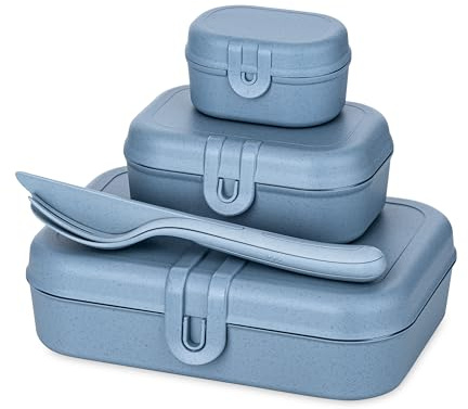 Koziol PASCAL READY Lunchbox-Set mit Besteck, 4-teilig | 3 Lunchboxen + 3-teiliges Besteckset KLIKK, mit Clipverschluss, bruchfest, spülmaschinengeeignet, Made in Germany