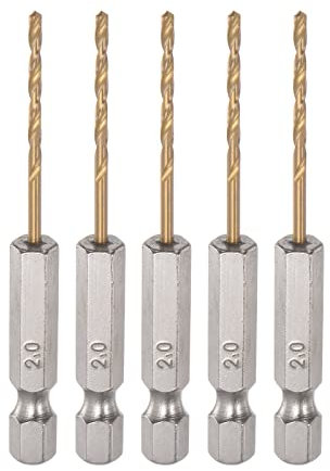 sourcing map 5pcs 1/4 Hex Tige Perceuse Forets 2mm Titane Ensemble M35 Haute Vitesse Acier Foret Hélicoïdal 68mm Long Entièrement Rectifié pour Bois, Acier inoxydable, Métal, Plastique