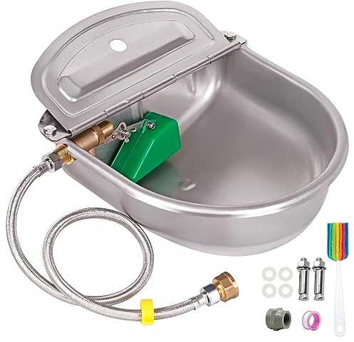 PAMUNULA 1 Gal Extra Large Automatic Horse Waterer Stainless Steel Dog Water Bowl Dispenser with Brass Float Valve Auto Fill Livestock Water Trough for Dogs Chicken Farm Animal