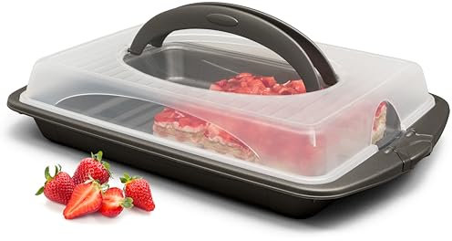 Hausfelder porta torta rettangolare, scatola portatorta rettangolare con coperchio e manico 30 x 44 x 9 cm, vassoio per torte grande