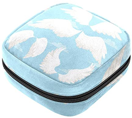 Damenbinde Aufbewahrungstasche, Feminine Produktbeutel Tragbare Periode Kit Tasche für Mädchen Frauen Damen Flügel Engel Blau Himmel Wolke, Mehrfarbig, 4.7x6.6x6.6 in/12x17x17 cm