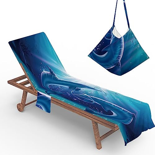 Surwin Delfin 3D Schonbezug Für Gartenliege Strandliegenauflage Frottee Liegenauflage Stuhl Strandtuch Sun Lounger Bezug mit Tasche Sporthandtuch für Garten Sommer Schwimmen (75x210cm,Paar)
