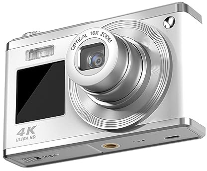 Fotocamera Digitale, Zoom Ottico 10X Auto Focus Fotocamera con Luce di Riempimento Integrata, Retro Compatta Inquadra e Scatta Fotocamera per Adolescenti Studenti (Bianco)