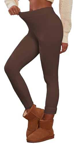 Famulily Hochtaillierte Strickleggings für Frauen Weiches Elastisches Undurchsichtiges Geripptes Warmes Höschen Kaffee M/L