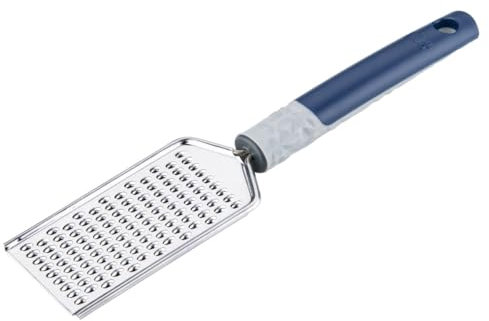 Tasty Grattugia a mano, ideale per grattugiare verdure, cioccolato e altro ancora, acciaio inossidabile di alta qualità, facile da usare, grigio, blu, argento, 25 x 5,7 cm