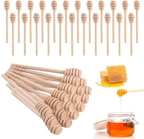 50Pcs Wooden Honey Dippers, Long Handle Honey Spoons Honey Mixing Stirrer Honey Dipper Sticks Honey Drizzler Kitchen Accessories (16CM)