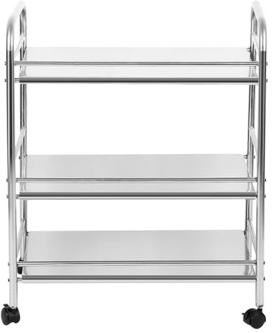 BBAUER Chariot de Service Rangement Mobile Plateau Roulant Desserte de Cuisine à roulettes 3 Niveaux étagères Acier INOX Chromé (60 * 36 * 74cm)