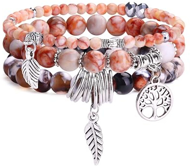 Dochais 3 Stück Boho Armbänder Damen, Yoga Armband Damen Chakra, Verstellbares Bohemian Armband, Boho Schmuck Bracelet, Rosenquarz Turmalin Edelstein Armband Set Für Damen (3 Stück, Stil 1)