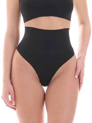 TONEST Shapewear Damen - Bauchweg Shape-String - Mid Waist - Figurformende Shaping-Unterwäsche - Miederstring-Unterhose - 1050-MS-CC (36-38, Schwarz)