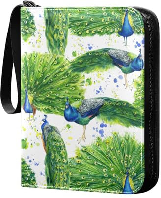 Aquarell-Pfauen-Sammelkartenalbum, 4 Taschen, Kartenordner, 50 Seiten, 400 Karten, PU-Reißverschluss, Kartenbinder für Sportspielkarten