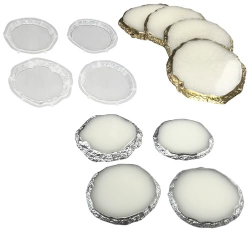 Set of 4 Agate Slice Coaster Moulds with Textured Edging Geode Style Drinks Hot Cold Circle Epoxy Resin and Casting Silicone Mold Rubber Candle Plate (Round - White)