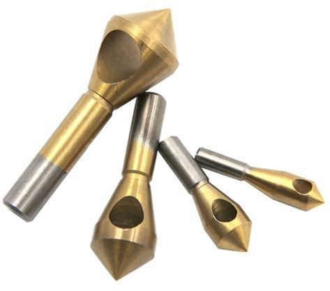HAPPOW 4 Stück HSS Kegelsenker Entgratsenker, 90°Titanium Beschichtet Senker Bohrer Set, Querlochsenker, Kegelsenker Metall/Holz, für Holz, Metall, Eisen, Kunststoff, Aluminium
