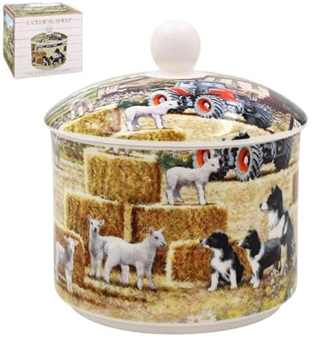 The Leonardo Collection Collie & Sheep Sugar Bowl with Lid | Sugar Pot for All Homes & Offices | Designed By Macneil Studios | Ceramic Bowl with Lid for Sugar, Sweetener or Other Snacks