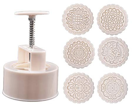 250g Mold with 6pcs Round Flower Stamps Hand Press Moon Cake Pastry Mould Bakeware Mid-Autumn Festival Cake Mold
