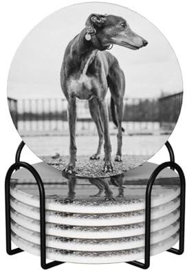 Untersetzer, Keramik-Untersetzer mit Halter, Getränkeuntersetzer, Tassenunterlage, 6er-Set,Windhund