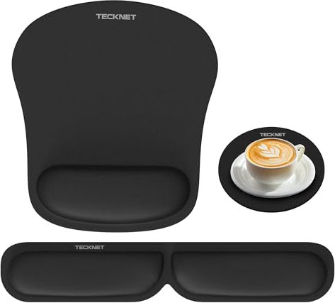 TECKNET 3-in-1 Mauspad Set, Ergonomisches Mousepad, Handballenauflage für Tastatur & Untersetzer, Memory Foam für Schmerzlinderung, Faltbar, Wasserdicht Mausmatte für Reisen, Spiele, Zuhause & Büro