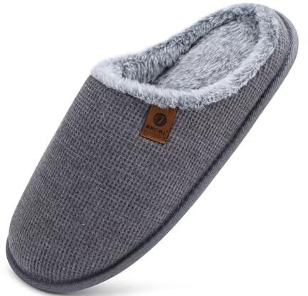 ONCAI Zapatillas Casa Hombre Espuma de Memoria Algodón con Pantuflas de Estar de Imitación Forro de Sintética para Invierno Interiores y Exteriores Suela de Goma Antideslizante Peluche Gris Talla 45