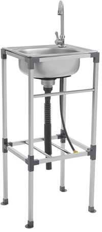 Évier mobile en acier inoxydable - Évier de cuisine autoportant - 1 bac - Lavabo multifonction avec robinet et pieds