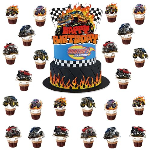 Auto Kuchen Dekorieren, 25 Stück Racing Car Cake Dekorationen Cars Theme Torten Deko Cartoon Auto Cake Topper für Jungen Kinder Racing Car Theme Geburtstagszubehör Party Favors