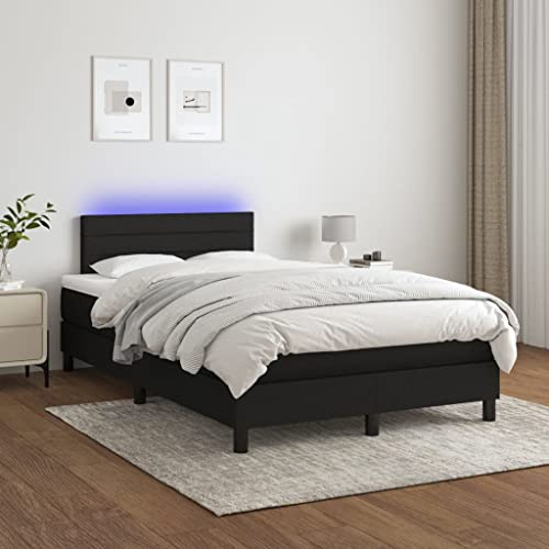 KOIECETA Boxspringbett mit Matratze LED Doppelbett Bett Polsterbett Bettgestell Bettrahmen Lattenrost Schlafzimmerbett Hotelbett Schwarz 120x200 cm Stoff