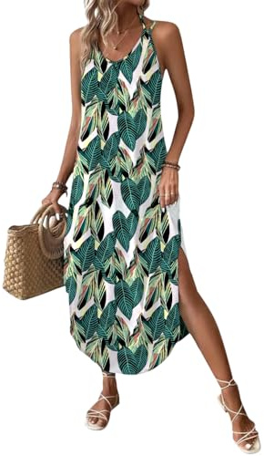 Chicrise Maxi Robe Femme Bretelles Spaghetti Col V Robe De Chambre Longue Robe Chemise sans Manches Multicolore Grand 42-44