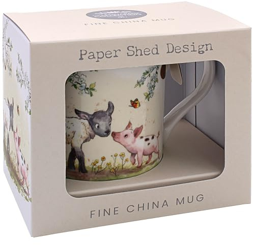 The Leonardo Collection Taza de cordero y cerdito con diseño de cobertizo de papel para el hogar y la cocina, elegantes tazas de cerámica para té y café, bonito juego de tazas para hombres y regalos