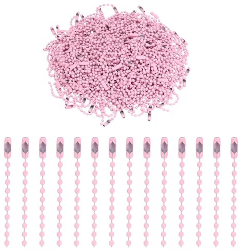 sourcing map 220pcs Metal Ball Bead Chain, 100mm Long Bead Connector Clasp Dog Tag Hanging Chain for Key Chains Tags Craft Projects Jewelry Making, Light Pink