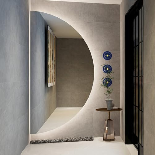 Mirocrafta Specchio a Corpo Intero a Mezzaluna, Specchio Decorativo Retroilluminato, Specchio da Bagno Anti-nebbia Intelligente, 3 Colori Dimmerabile, per Camera da Letto, Soggiorno, Bagno, Ingresso(L