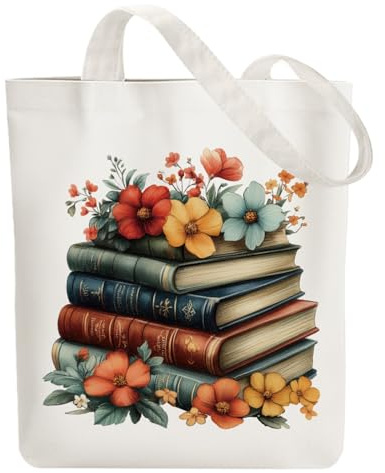 ANATTASOUL Borsa di Tela Shopper Donna Canvas Tote Bag Aesthetic Borse in Tela Cotone Borse Stoffa per la Scuola Lavoro Shopping Riutilizzabili Spesa（Fiori e Libri）