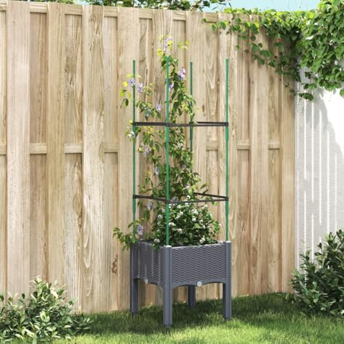 Xichuzi Pflanzkübel mit Rankgitter Grau 40x40x142,5 cm PP, Blumentopf Gross, Blumenkasten Balkon, übertopf, Pflanzkasten, Flowerpot, Kräuterbeet Für Die Küche, Vertikalbeet - 367946