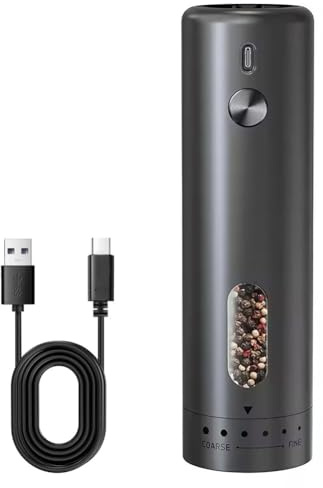 Juqoyue Molinillo de Pimienta, Molinillo Eléctrico de Sal y Pimienta, Grosor Ajustable, con Luz LED, Funcionamiento Automático con una Mano