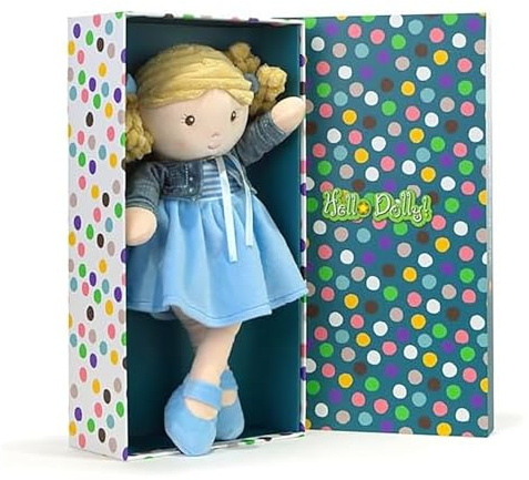 Ma Copine Jacqueline Soft Fabric Doll Blonde Hair Light Blue Dress Denim Jacket in Gift Box