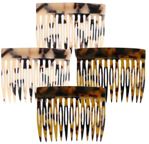 Auiremrti 4-teiliges Haarkamm Zum Stecken,Großer Haarspangen Set, Französische Seitenkämme Aus Celluloseacetat, Vintage Design,Franzosisch Seitenkamm,Hellbraun
