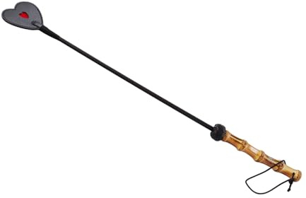 BDSMNOOK Black Horse Riding Whip, 22.83 Inch Handmade Riding Crop, Perfect for Training Shows and Costumes Equestrian Horse Whip, PU Black-Red Heart Head with Non-Slip Bamboo Joint Handle