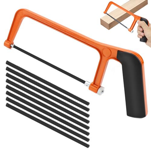 Hand Bügelsäge Kleine Metallsäge Mini Holzsäge kleine Handsäge mit 8 Austauschbarem Sägeblättern Metall Sägeblättern ür Metall Holz Kunststoff Eisensäge Klein Metallsäge Hacksaw
