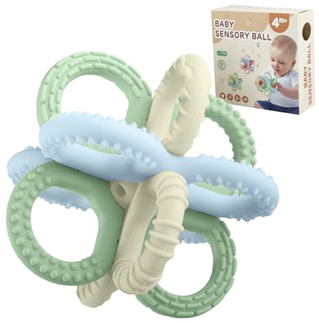 Beißring für Babys Beißspielzeug Zahnungshilfe aus Silikon BPA-frei Zahnen Greifling für Babys Zahnungshilfe Spielzeug Sensorisches Zahnungsspielzeug für Babys Montessori Beißring mit Rassel