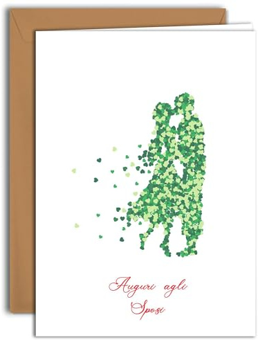 Edition Colibri Romantische Hochzeitskarte - Silhouette eines Paares mit Herzen (2) | Klappkarte groß (A4) - inkl. Kraftumschlag - innen blanko