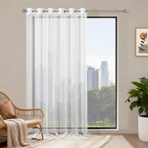 Runyéla Voile Gardinen mit Ösen, H 245 x B 200 Stores Gardinen Weiß Transparent, Vorhänge Durchsichtig Weiss, Ösenvorhang Schlaufenschal für Schlafzimmer Wohnzimmer Küche Sheer Curtains