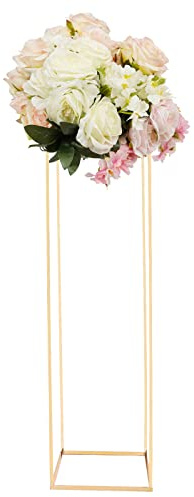 SYNCMH Blumenständer, Hochzeitsblumenständer aus Eisen, 29x29x100cm Pflanzenständer, Gold Blumenregal 5 kg Tragfähigkeit, Abnehmbar, Blumenregal für Hochzeiten Geburtstage, Wohnraumdekoration