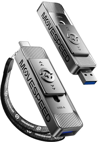 MOVE SPEED Cle USB 256 GO, Disque Dur Externe SSD avec Jusqu’à 560 Mo/s en Lecture, Double Ports & Design Push-Pull, USB-C + USB 3.2 SSD Externe pour iPhone 15/16, Android, Mac et PC