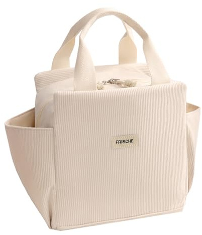 DAVBNM Corduroy Insulated Lunch Bags for Women Men with Bottle Holder, Small Cool Bags for Lunch, Leakproof Reusable Thermal Food Bag for Work/School/Picnic/Travel, 26 * 25 * 18.5 CM