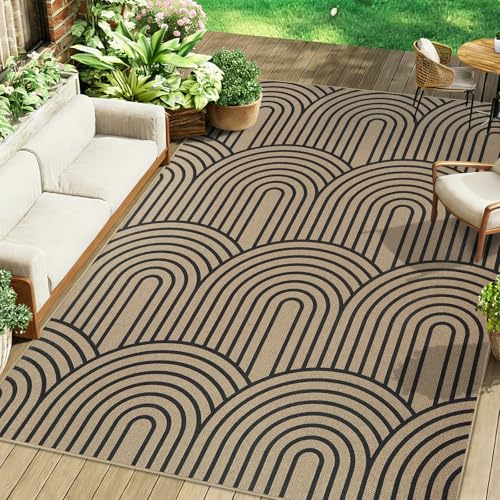 Famibay Alfombra Yute 160x230cm Alfombra Salon Natural Lavable Alfombra Exterior Terraza Antideslizante para Dormitorio Balcón Terraza Jardín Negro
