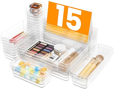 A-LuGei 15pcs Organizador Cajones, Organizador de Maquillaje, Organizadores y Almacenamiento Para Baño, Organización y Almacenamiento, de Escritorio para Tocador Drawer Organizer