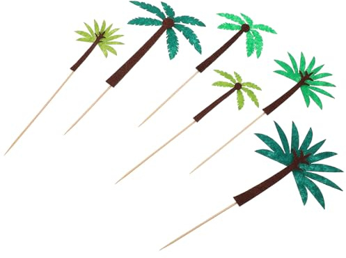 SHINEOFI 24Pcs Hawaiian Felt Cake Toppers Set with Palm and Coconut Tree Decorations, Fruit Decoration Props for Tropical Birthday and Summer Party Cakes