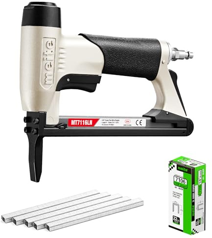 meite MT7116LN Air Staple Gun, Long Nose Pneumatic Upholstery Stapler, 22GA / Type 71 Lightweight Upholstery Air Stapler for DIY, Decoration, Funiture and Woodworking