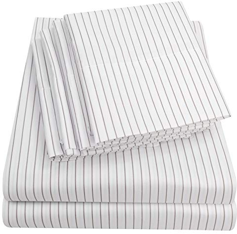 King Size sänglakan – 6 delar, 1500 Supreme-kollektionen, fin, borstad mikrofiber, djupa fickor, king lakanset, sängkläder – 2 extra örngott, king, kritstrecksrandig, vit
