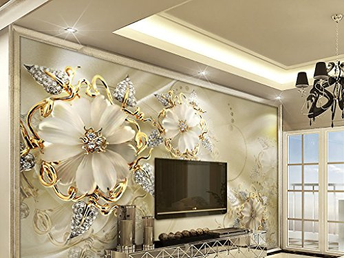 FOTOTAPETEN TAPETE WANDTAPETEN 3D MODERN GOLD SCHMUCK BLUMEN KN-1006 (L 300x210 cm 6-Bahnen)